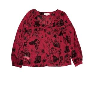 Loft butterfly lightweight blouse size small red wine 
Floral black design